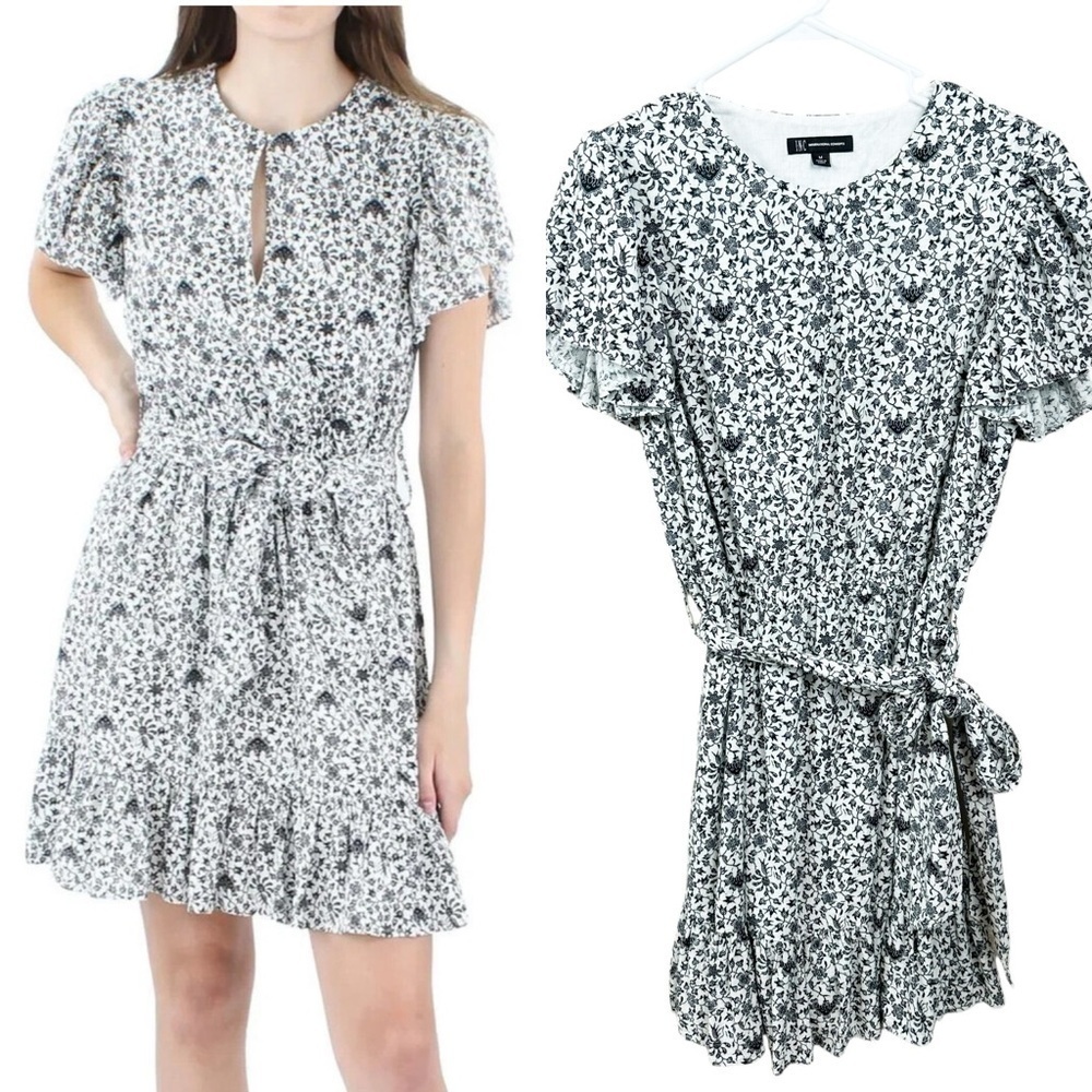 INC International Concepts Women's Black and White Franki Floral A Line Dress